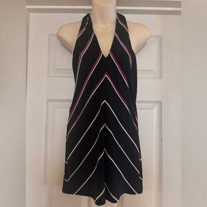 White House Black Market Black Halter Stripe Top with Pink and White Accents